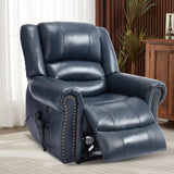 Dual Motor Power Lift Chair, Lay Flat Recliner Chair, Electric Recliner with Massage and Heat for Elderly, Remote Control, Infinite Position, Standing Assistance, USB Ports (Blue, Genuine Leather) Trustyue