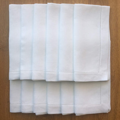 White Linen Hem Stitch Dinner Napkins - Set of 12 20"x20"-Ladder Hem Stitch 100% Linen Cloth Napkins-Super Value Bulk 12 Pack