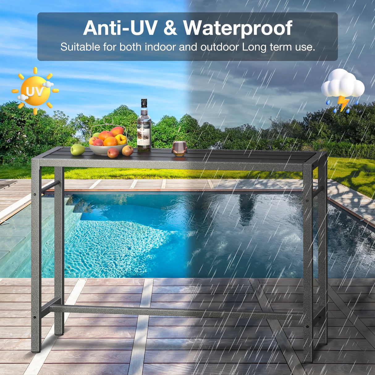 Mr IRONSTONE Outdoor Bar Table 53'' Patio Table Pub Height Dining Table with Waterproof Top and Hammer Finish Stand for Hot Tub, Garden, Backyard Mr IRONSTONE