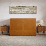 AFI Hamilton Queen Murphy Bed Chest with Mattress, Storage, and Built-in Charger in Light Toffee AFI