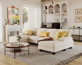 Furmax Sectional Couches for Living Room, U-Shaped Sofa Couch with Linen Fabric, 4 Seat Sofa Set with Double Chaise for Apartment (Fabric, White) Furmax