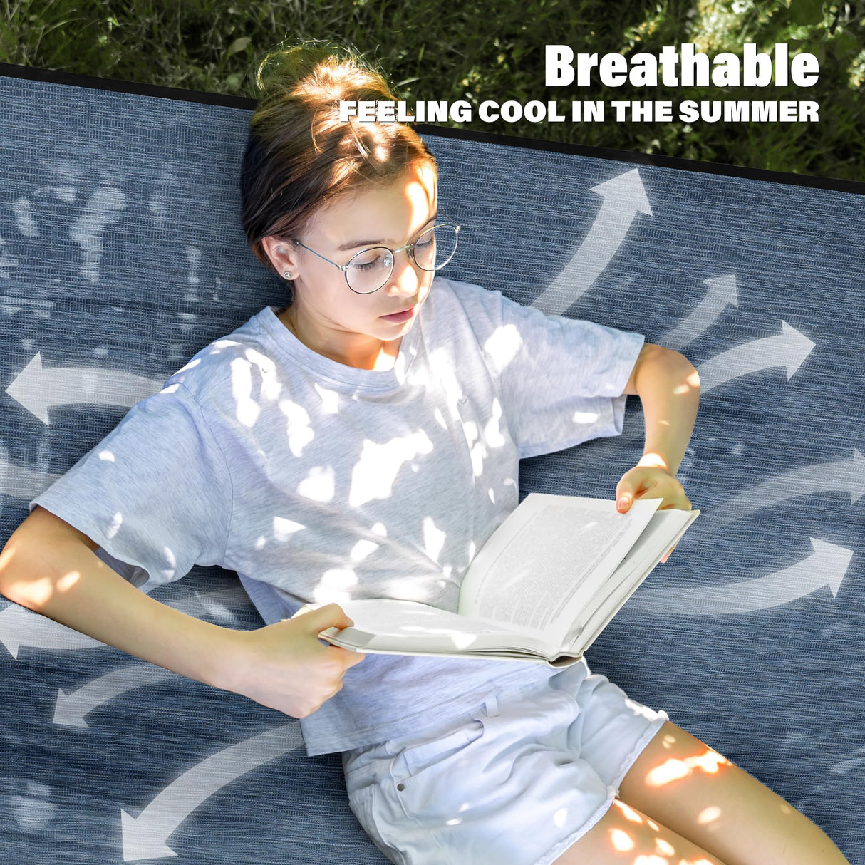 Patio Watcher 13 FT Quick Dry Olefin Hammock - Outdoor Double Hammock with Metal Curved Spreader Bars - 450 lbs Capacity - Dark Blue Patio Watcher