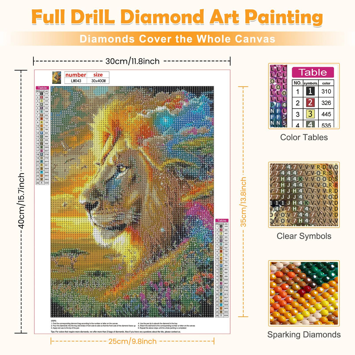 MOGTAA Lion Diamond Art Kits for Adults, 5D Full Drill Diamond Painting Kits for Adults Beginners, DIY Landscape Round Diamond Dots for Adults, Gem Art for Home Decor 12 X 16Inch MOGTAA