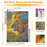 MOGTAA Lion Diamond Art Kits for Adults, 5D Full Drill Diamond Painting Kits for Adults Beginners, DIY Landscape Round Diamond Dots for Adults, Gem Art for Home Decor 12 X 16Inch MOGTAA