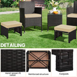 Yaheetech Wicker Ottomans, Set of 2 Footrest with Removable Cushion, 2pcs PE Rattan Side Table Additional Seating Multipurpose Outdoor Furniture for Patio, Backyard, Brown/Khaki Yaheetech