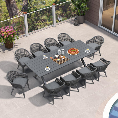 PURPLE LEAF 11 Pieces Patio Dining Set with Outdoor Aluminium Dining Table and Woven Rattan Chairs Modern Metal Furniture Cushions Sets for Garden Yard Indoor Decor Kitchen Grey PURPLE LEAF