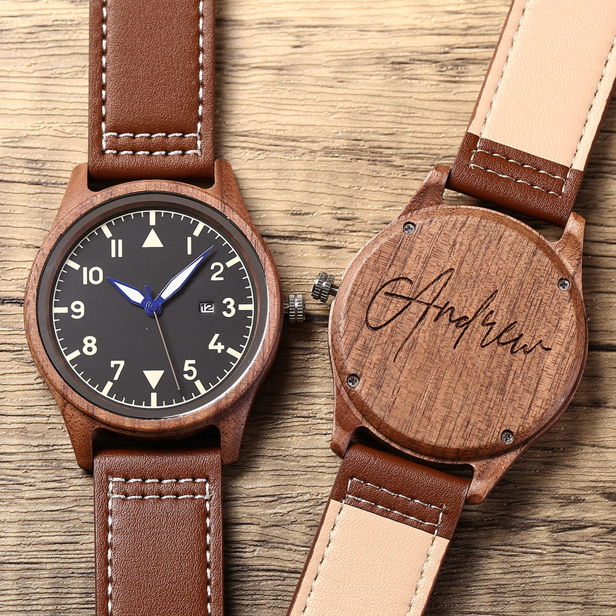 Personalized Walnut Wood Wooden Date Watch, Groomsmen Gift, Mens Gift, Mens Watch, Watches for Men Generic