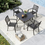 MFSTUDIO Outdoor Dining Set for 4, Patio Table and Chairs Set with Umbrella Hole, Metal Patio Furniture Set for Deck/Backyard/Poolside/Garden MFSTUDIO