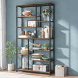 Tribesigns 79-Inch Tall Staggered 8-Tier Bookshelf in Black & Rustic Finish Tribesigns