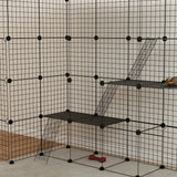 PawHut Cat Cage, 4 x 4 x 4 DIY 4 Tier Cat Enclosure, Detachable Wire Indoor Catio with Hammock, Jumping Platforms, Ramps, Doors, for 1-3 Kittens, 55" L x 55" W x 55" H, Black PawHut