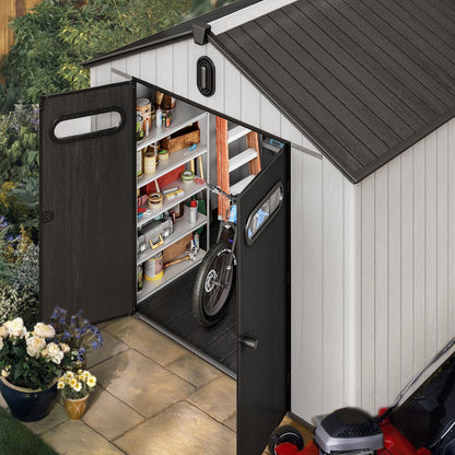 YITAHOME 8x10ft Outdoor Resin Storage Shed with Floor, 544 cuft Waterproof Garden Shed with Lockable Door, Windows & Vents, Plastic Tool Storage for Patio Furniture, Lawnmower, and Bike Stora - WoodArtSupply