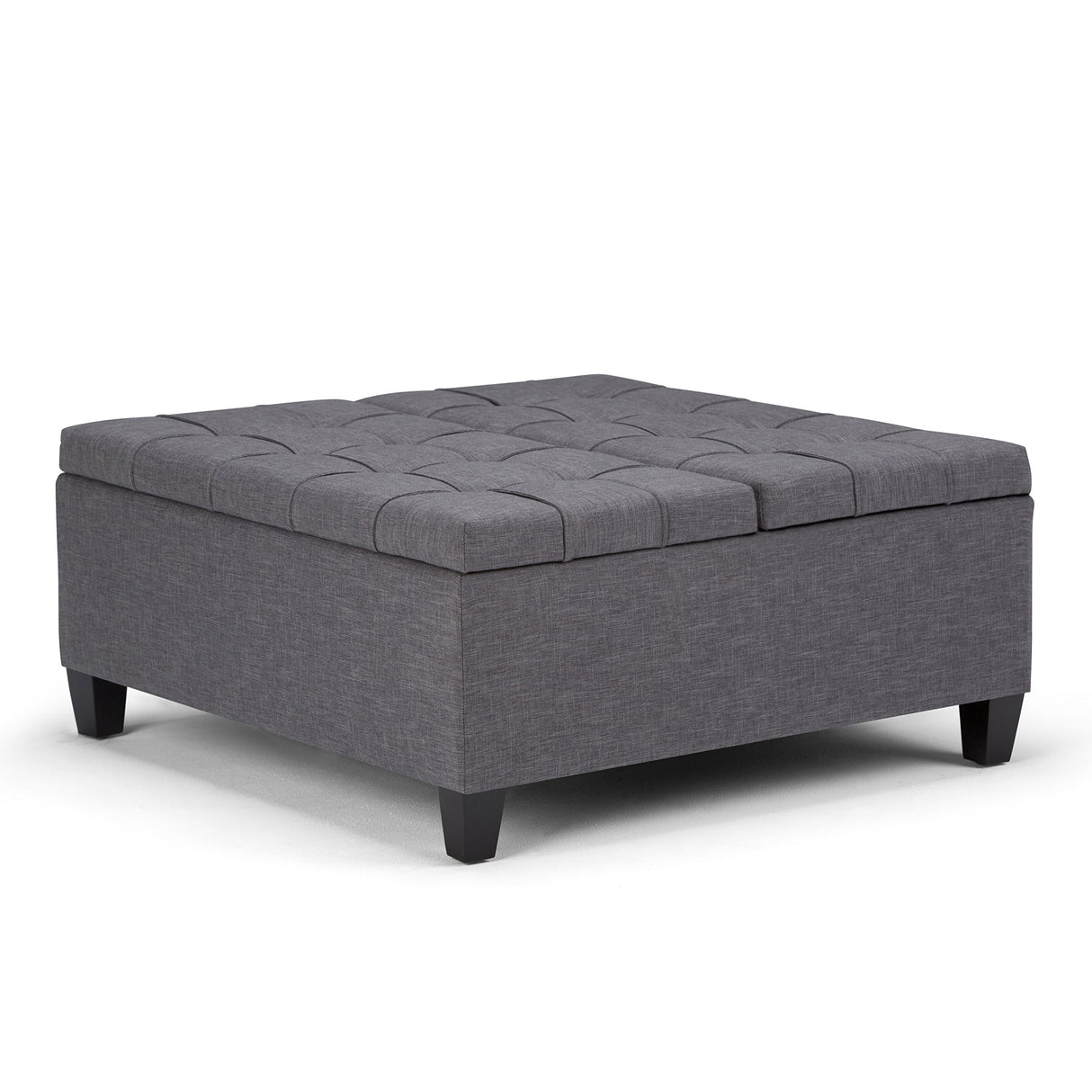 SIMPLIHOME Harrison 36 inch Wide Transitional Square Coffee Table Storage Ottoman in Slate Grey Linen Look Fabric, Assembled, For the Living Room and Bedroom SIMPLIHOME