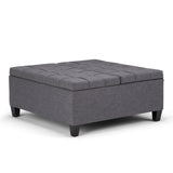 SIMPLIHOME Harrison 36 inch Wide Transitional Square Coffee Table Storage Ottoman in Slate Grey Linen Look Fabric, Assembled, For the Living Room and Bedroom SIMPLIHOME
