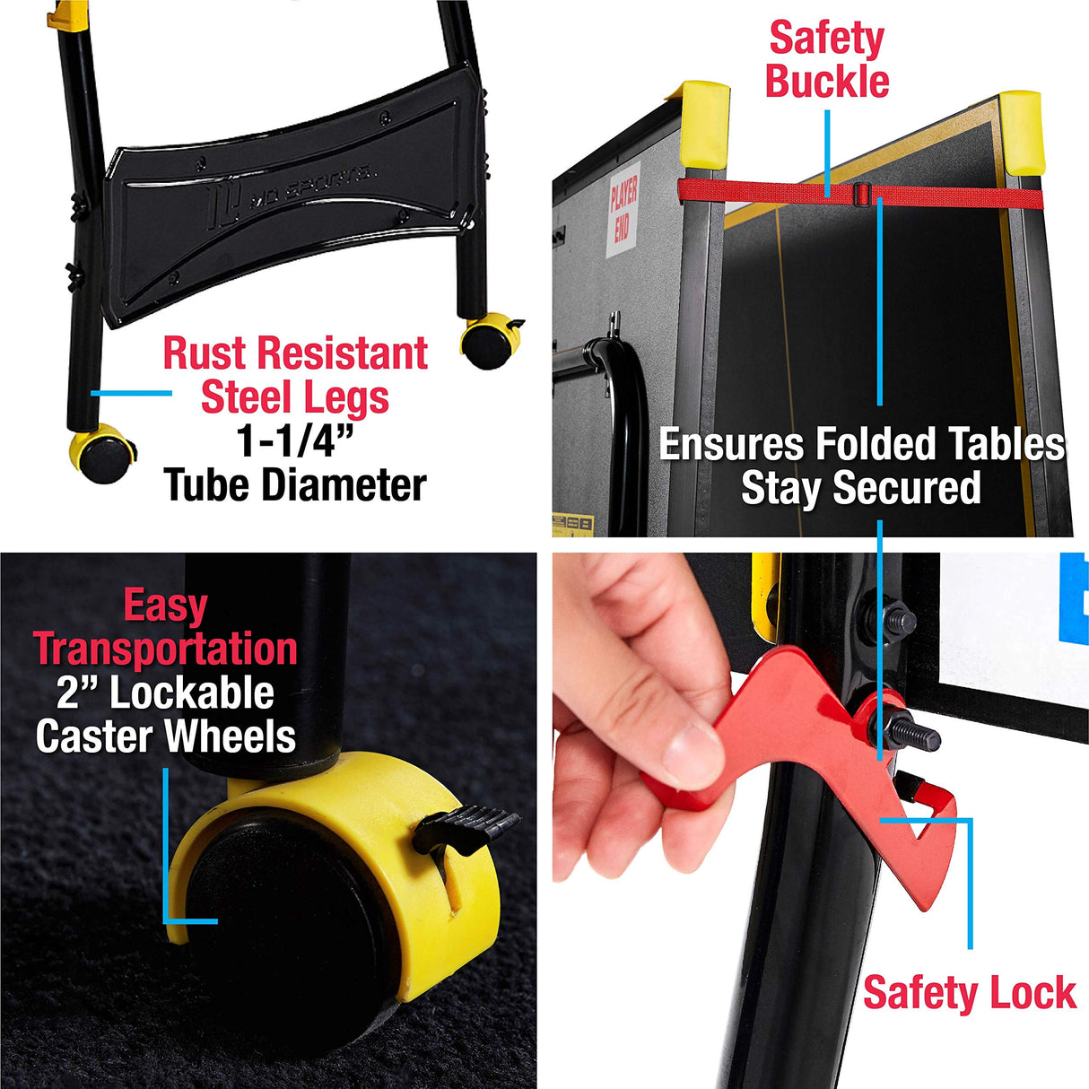 MD Sports Table Tennis Set, Regulation Ping Pong Table with Net, Paddles and Balls (8 Pieces) - Black & Yellow MD Sports