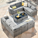 HOOOWOOO 12 Piece Modular Patio Outdoor Sectional Furniture Sofa Set,Wicker Conversation Set,Out Door Couch Set with Wide Arm for Outside All Weather(Dark Grey) HOOOWOOO