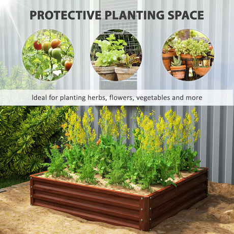 Outsunny Galvanized Raised Garden Bed, 4' x 4' x 1' Metal Planter Box, for Growing Vegetables, Flowers, Herbs, Succulents, Natural Wood Outsunny