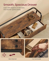 VASAGLE Shoe Storage Bench with Seating, Shoe Bench with Organizer Drawer, Industrial Style, Steel Frame, Holds Up to 600LB, for Entryway, Living Room, Bedroom, Rustic Brown and Ink Black, ULSB151K01 VASAGLE