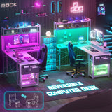 Aheaplus Small L Shaped Desk with Charging Port & LED Strip, Reversible L-Shaped Gaming Desk Computer Desk with Monitor Stand & Storage Shelf, Corner Desks Home Office Desk with Storage Bag, White Aheaplus