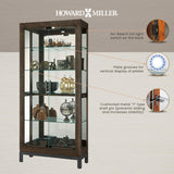 Howard Miller Quinn III Curio Cabinet 680-680 – Aged Java Finish Home Decor, Four Glass Shelves, Five Level Display Case, No-Reach Roller Halogen Light Howard Miller