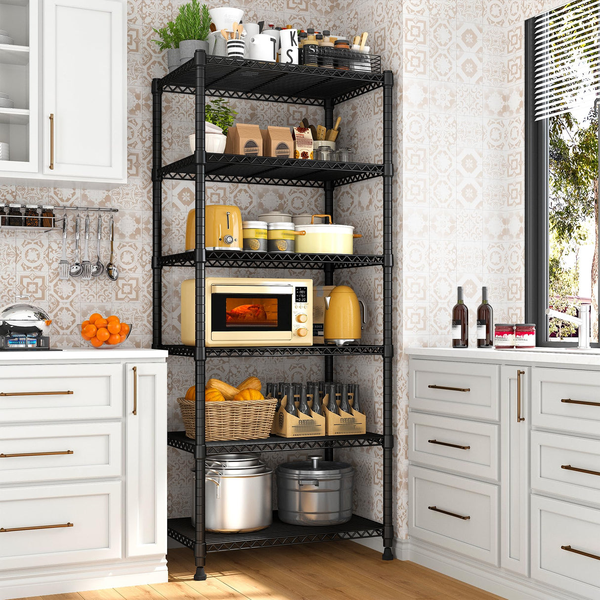 REIBII 72’’H Wire Shelving, 6 Tier Garage Shelving Units and Storage Shelves Heavy Duty, Adjustable Heavy Duty Metal Shelves for Storage Shelves for Pantry Kitchen Garage, 24’’W X18’’D X72’’H REIBII