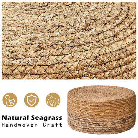 Cpintltr Ottoman Outdoor Sea Grass Stool Poufs Hand Woven Round Foot Stool for Sofa Desk Soft Step Stool Padded Foot Rest Multiple Colors Decorative Furniture Natural/Brown Cpintltr