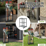 RANXFLOAT Garden Tool Organizer with Storage Hooks, Yard Tool Tower Rack for Garage Organization and Storage, Up to 35 Long-Handled Tools, Metal Tool Holder with 6 Hooks, Black RANXFLOAT