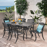 Christopher Knight Home Cayman Outdoor 6-Seater Cast Aluminum Dining Set, 7-Pcs Set, Black Sand Christopher Knight Home