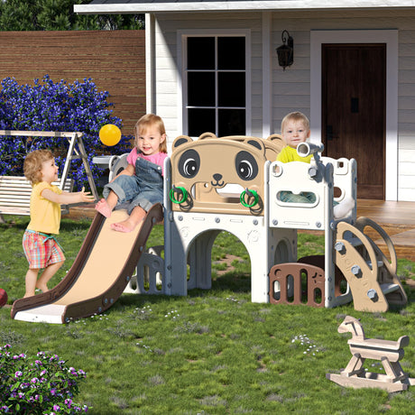 NYEEKOY 9 in 1 Toddler Slide and Climber Playset Indoor Outdoor Kids Slide with Basketball Hoop,Telescope and Storage Space, Freestanding Backyard Playground for Children Age 1-6 Nyeekoy