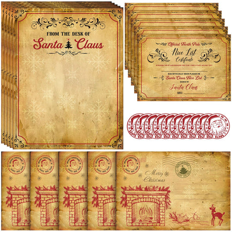 Tinlade 12 Sets Christmas Official Letter and Certificate from Santa Claus Including Nice List Certificate North Pole Writing Letter Christmas Stickers Envelopes for Family(Vintage) Tinlade