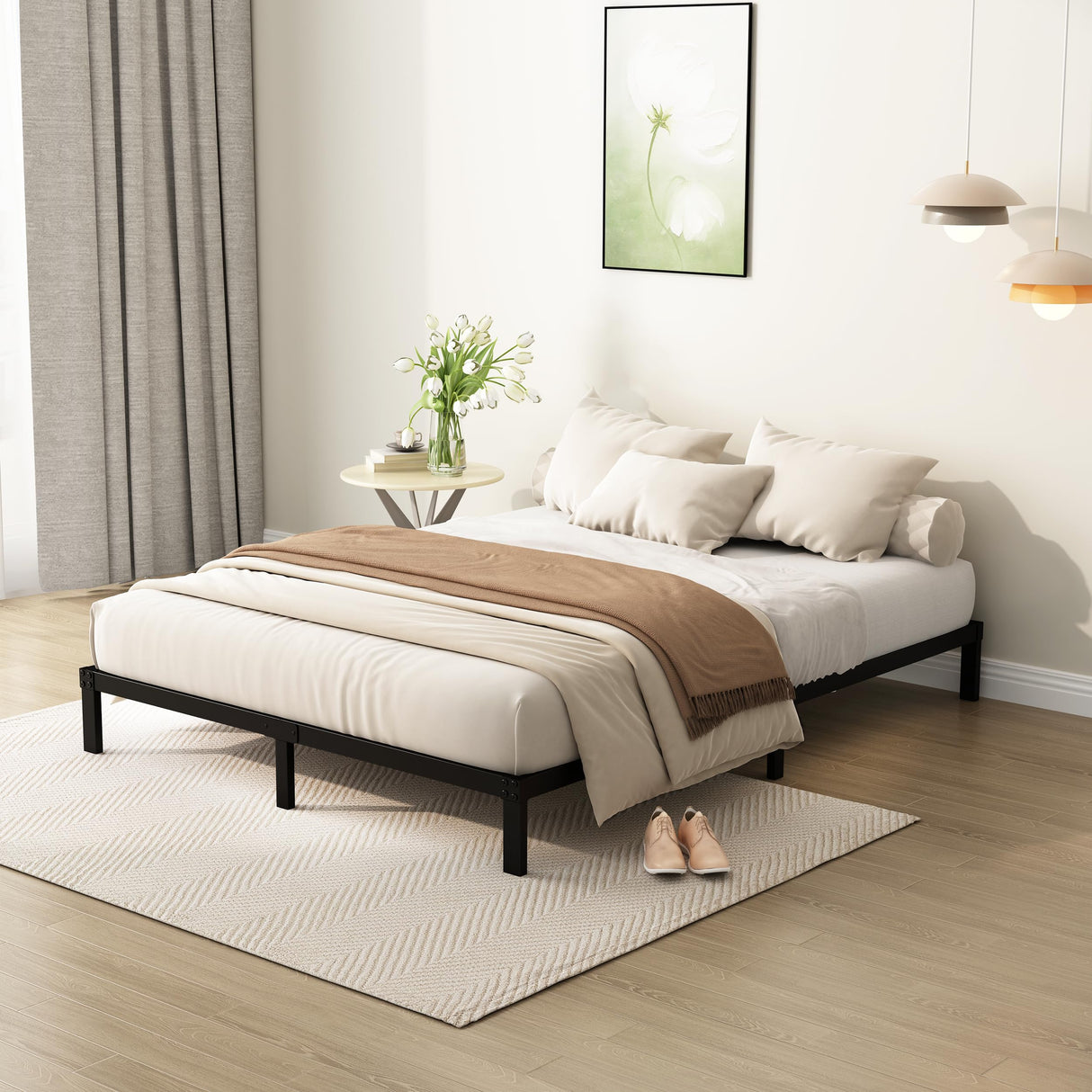 DiaOutro 9 Inch King Bed Frame Heavy Duty Low Profile Metal Platform No Box Spring Needed Mattress Foundation, Easy to Assembly, Noise Free, Black DiaOutro