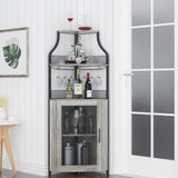 Amyove Corner Wine Bar Rack Cabinet with Detachable Wine Rack, Bar Cabinet with Glass Holder, Small Sideboard and Buffet Cabinet with Mesh Door Amyove