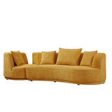 WILLIAMSPACE 109.84" Modern Curved Sofa Couch with 360° Swivel Arm Chair, Modern Upholstery Boucle Sofa 3 Seat Couch with 4 Throw Pillows, Luxury Curved Couch for Living Room Apartment (Yellow) WILLIAMSPACE