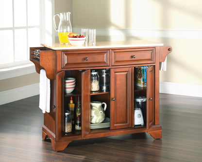 Crosley Furniture Lafayette Full Size Kitchen Island with Natural Wood Top, Cherry - WoodArtSupply