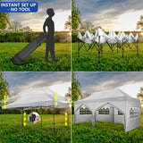 COBIZI 10x20 Heavy Duty Pop up Canopy Tent with 6 sidewalls Easy Up Commercial Outdoor Wedding Party Tents for Parties All Season Wind & Waterproof Gazebo Roller Bag,White(Frame Thickened) COBIZI