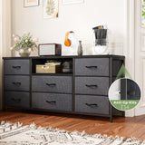 EnHomee Dresser TV Stand with Power Outlet Entertainment Center with 8 Fabric Deep Drawers Media Console Table for 55" TV Wide Storage Drawer Dresser for Bedroom, Living Room, Entryway, Grey EnHomee