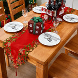 AMARED Christmas Embroidered Table Runner Cutwork Green Leaves Holiday Table Linens for Christmas Decorations 15x69 Inch AMARED