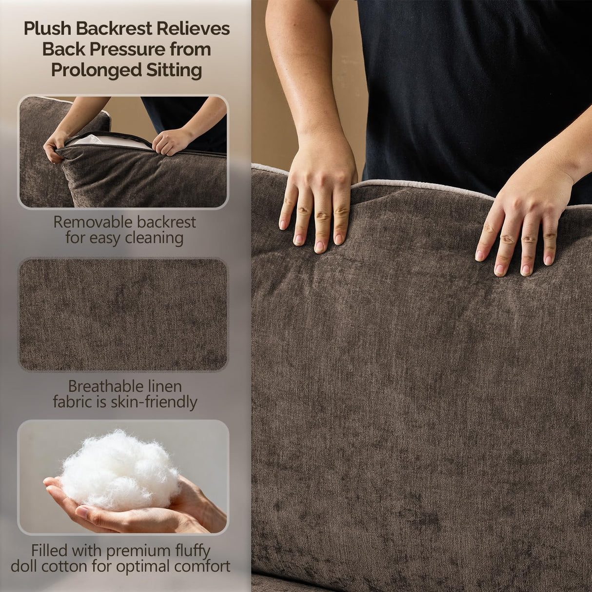 VINGLI 84" Oversized Comfy Two Seat Love Seat, 37" Extra Deep Seat Piping Design Loveseat Couch with Two Pillows, Linen Fabric Modern Small Sofa for Small Living Room, Bedroom, Brown VINGLI