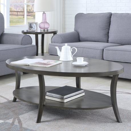 Roundhill Furniture Perth Contemporary Oval Shelf Coffee Table, Gray Roundhill Furniture