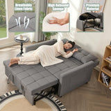 52" Sleeper Sofa with Pull-Out Bed, 3-in-1 Convertible Sofa Bed, Loveseat with Stepless Adjustable Backrest and Side Pocket, for Living Room Dorm Apartment, Linen, Light Gray GOSUHI