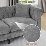 U Shaped Chesterfield Sofa, Oversized Sectional Linen Couch, Chaise Ottoman Sofa Upholstered Accent Tufted Couch with Rolled Armrest and Nailhead Design for Living Room, Office - Grey ORRD