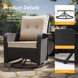 Kurapika 5 Pieces Patio Furniture Set, Rattan Wicker Outdoor Conversation Sets, 4 Woven Rattan Swivel Chairs w/48in Propane Fire Pit Table and Thickened Cushions, Sand Kurapika