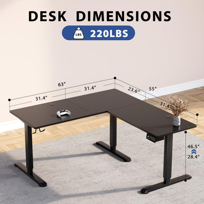 Shahoo L-Shaped Electric Standing Desk, 63 x 55 Inches Height Adjustable Coner Table, Home Office Computer Workstation, Black, 63 x 55 Inch - WoodArtSupply