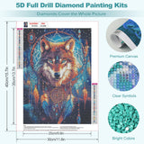 MEIYUDA Diamond Painting Kits for Adults, 3D Wolf Diamond Art Kits for Beginners, DIY Dream Catcher Diamond Art Painting Kit Gem Art Crystal for Home Wall Decor and Holiday Presents 12x16Inch MEIYUDA