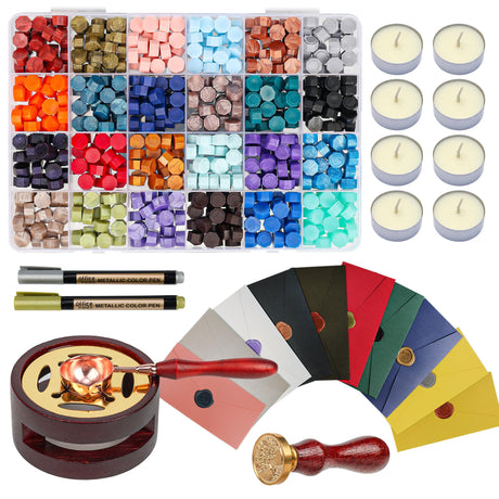 Weigreen Wax Seal Kit, Premium Wax Seal Stamp Kit with 24 Colors 624 Pcs Beads, Metallic Pens, Warmer, Spoon and Tea Candles for Wedding Invitation, Letter Envelope, Gift Cards & DIY Crafts Weigreen