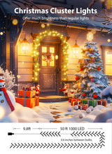 Brightown 50 Ft 1000 LED Christmas Cluster Lights Outdoor, White Wire LED Decorative Christmas Tree Lights with Remote & 8 Modes, Waterproof String Lights for Xmas Party Garden Decor, Warm White Brightown