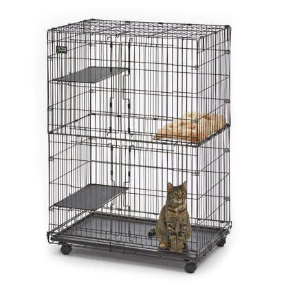 MidWest Homes for Pets Cat Playpen / Cat Cage Includes 3 Adjustable Resting Platforms, Removable Leak-Proof Pan, Easy 2-Door Top / Bottom Access & 4-locking Wheel Casters, 36"L x 23.5"W x 50. - WoodArtSupply