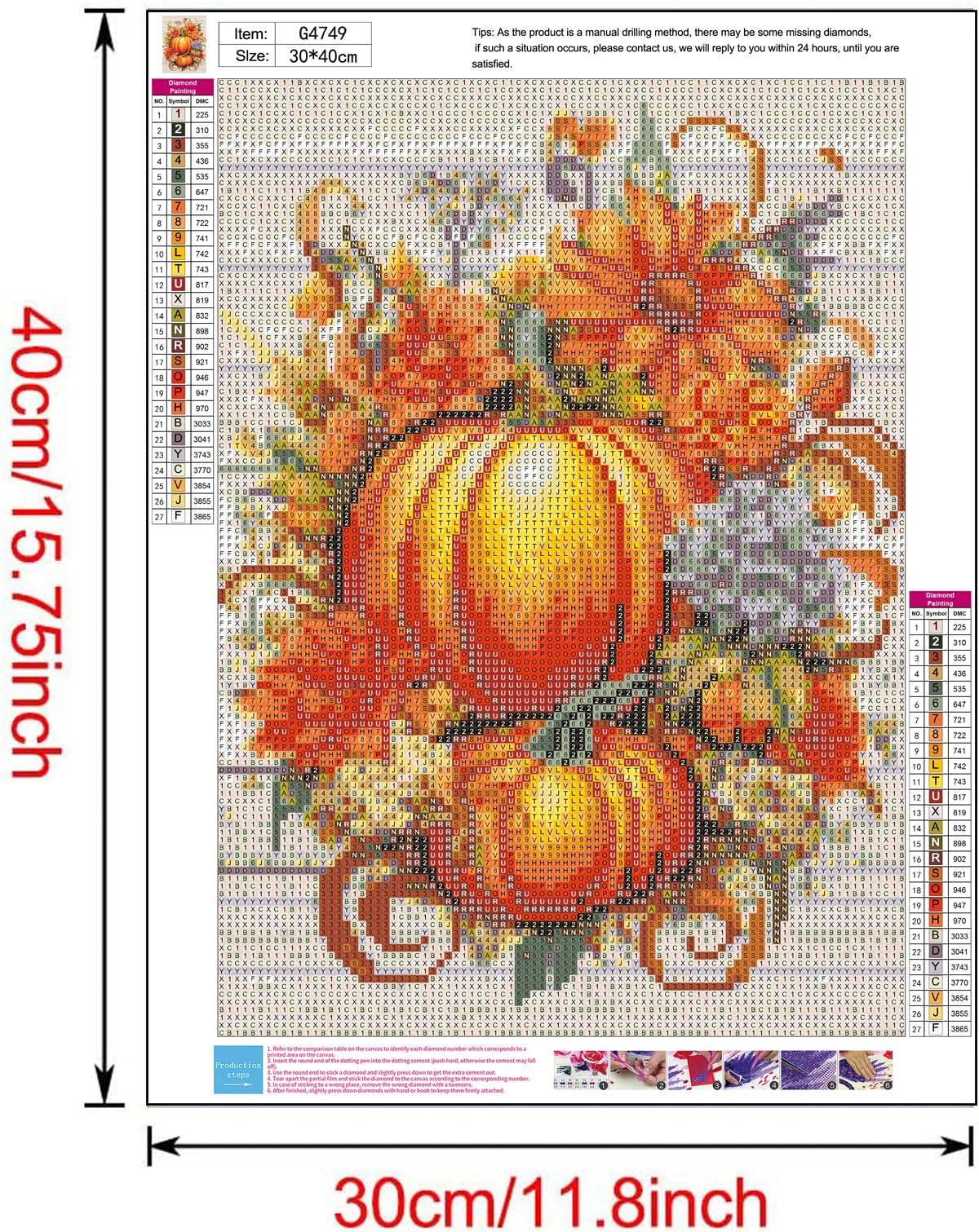 MjhRcll Fall Pumpkin Diamond Painting Kits,5D DIY Thanksgiving Diamond Painting Kits for Adults,Full Round Drill Diamond Dots for Home Holiday Decor Inch12X16/30x40cm MjhRcll