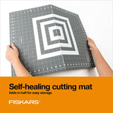 Fiskars Rotary Cutter 3-Piece Set - 45mm Blade Rotary Cutter for Fabric, Self Healing Cutting Mat, and Sewing Ruler - Craft Supplies - White/Gray Fiskars