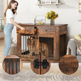 PUKAMI 44inch Dog Crate Furniture with Drawers,Wooden Dog Kennel Furniture for Large Breed,End Table Wood Dog House for Indoor use,Dog Crate for Small/Medium/Large Dog (Brown) PUKAMI