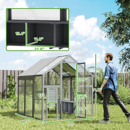 PawHut Large Chicken Run, Wooden Chicken Coop with Waterproof & Anti-UV Cover, Split Door, 2 Nesting Boxes, 2 Roosting Bars, Walk-in Chicken Pen for 6-8 Chickens, for Backyard, Farm, 5.5' x 6' x 6'